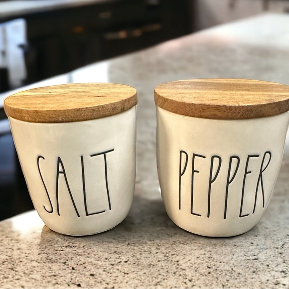 Rae Dunn Other - Rae Dunn by Magenta Salt and Pepper Cellars with Wood Lids